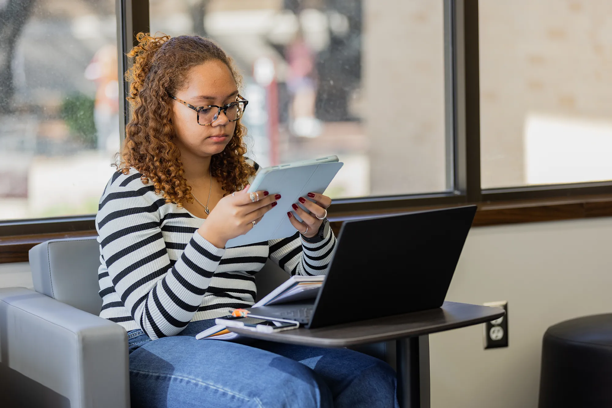 Student looking at laptop screen
